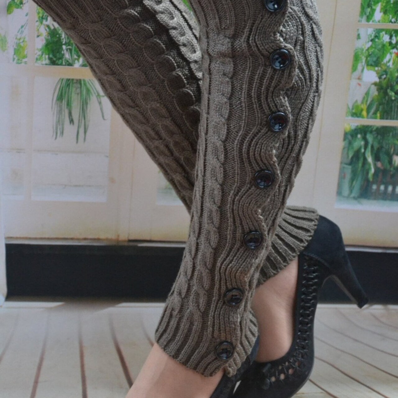 Edge Collections - 24" x 4" - Cozy Cable - Knit Leg Warmers with Button Details - 1 Piece